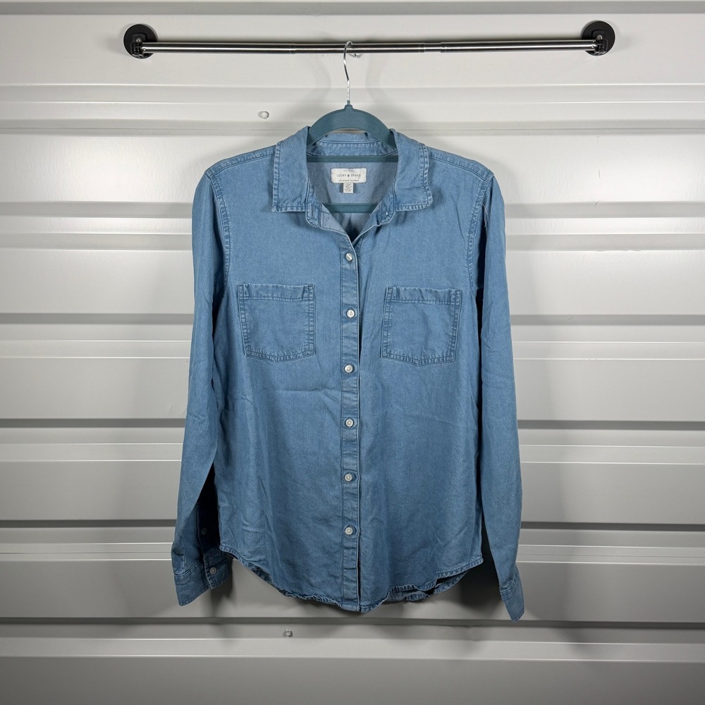 Lucky Brand Womens Small Blue Tencel Long Sleeve Button Down Chambray Shirt
